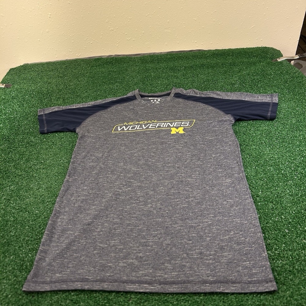 Michigan Wolverines Shirt Mens Medium Blue Gray Short Sleeve Champion Elite
